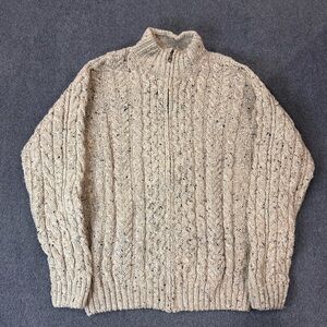 L.L. Bean Cable Knit Full Zip Wool Sweater Men’s Large Ireland Fisherman Beige